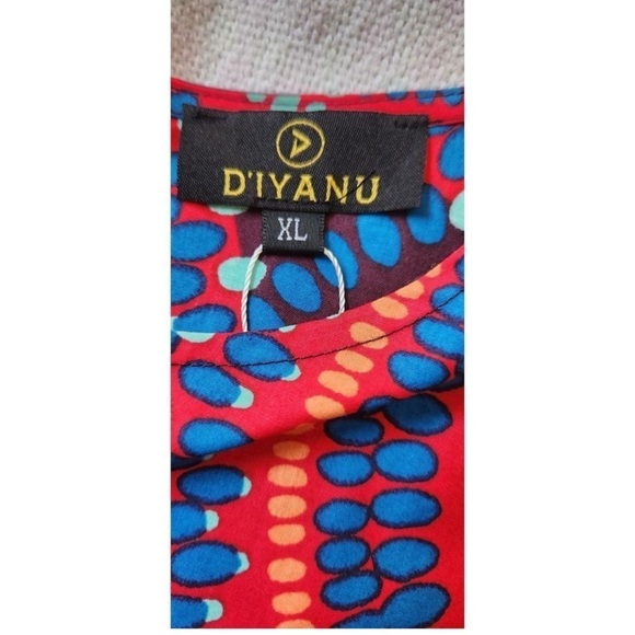 D'IYANU Anola Women's African Print Dress (Red Indigo Circles) NWT 1X - Picture 5 of 14